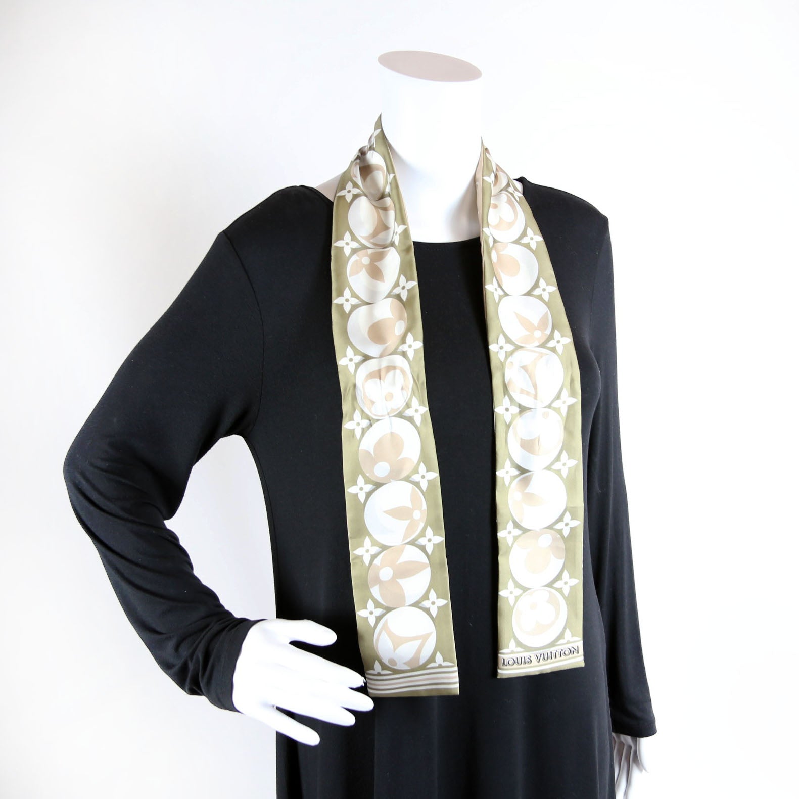 Monogram Marbles Bandeau Silk Scarf Green/Beige