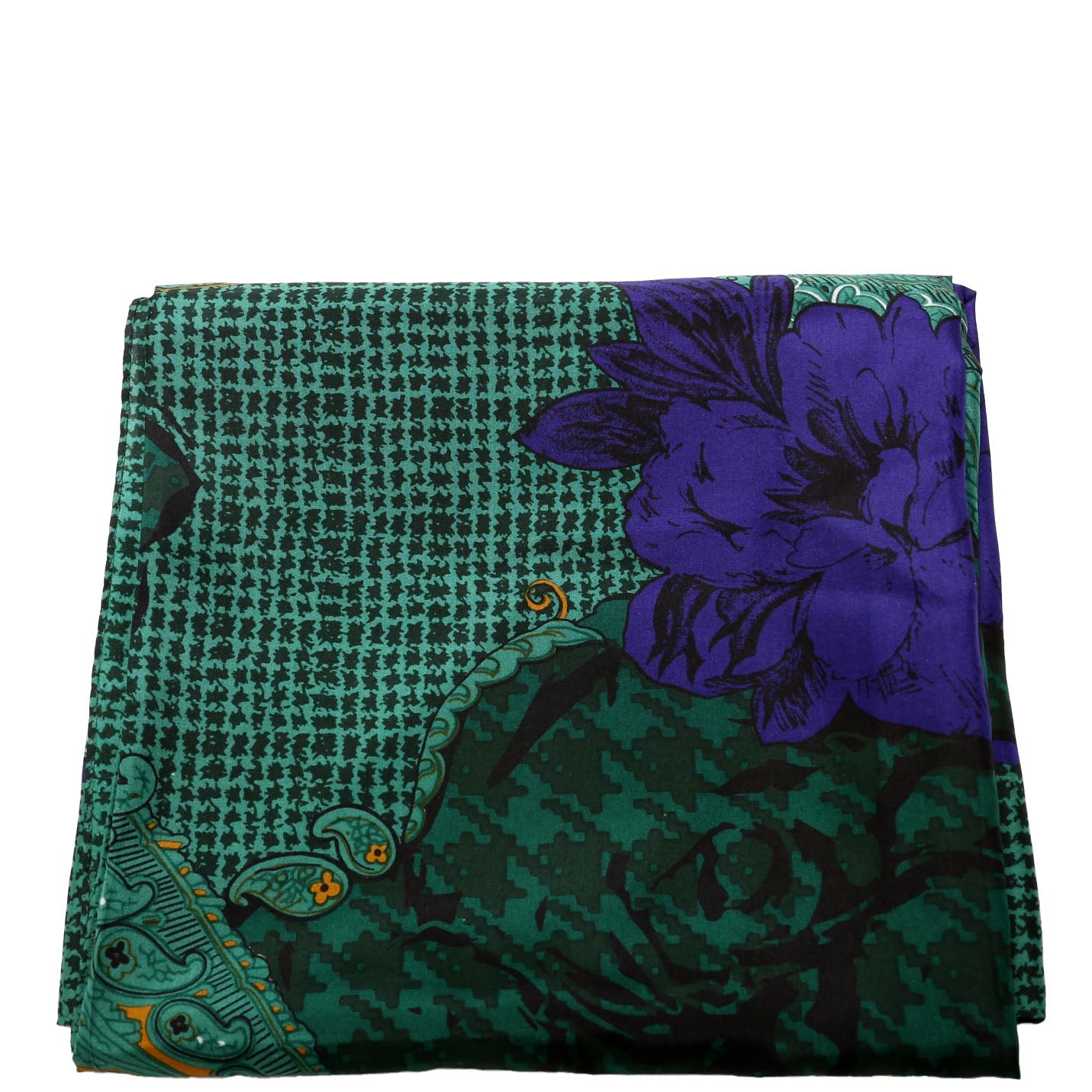 Paisley Floral Silk Vintage Scarf Green/Blue
