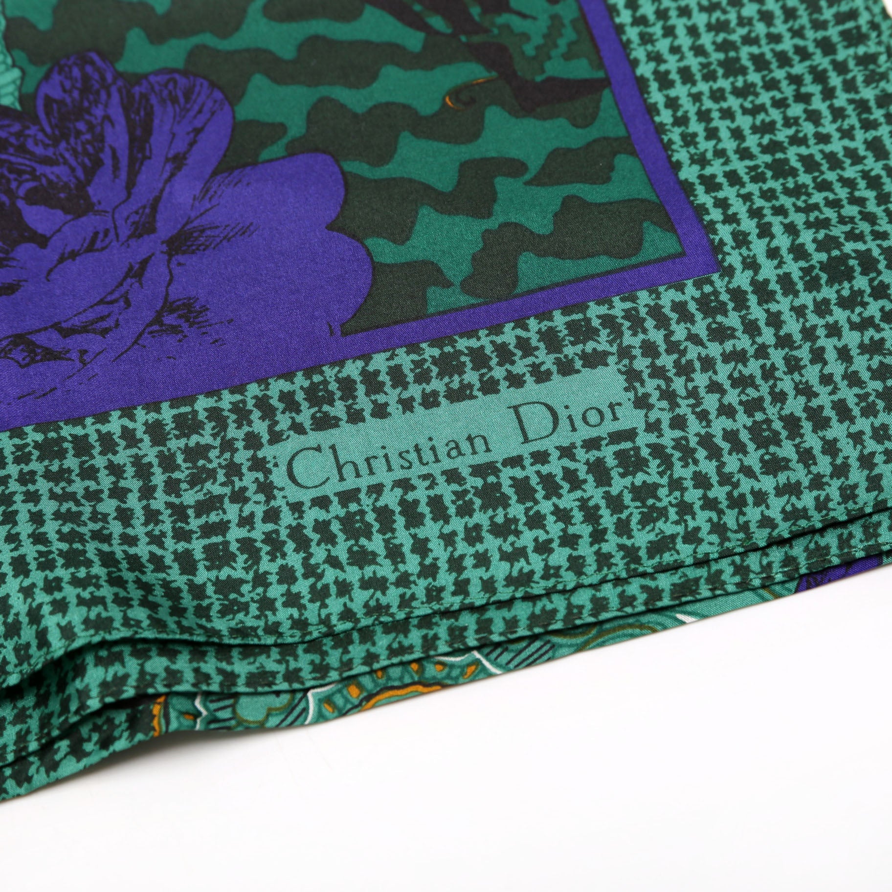 Paisley Floral Silk Vintage Scarf Green/Blue