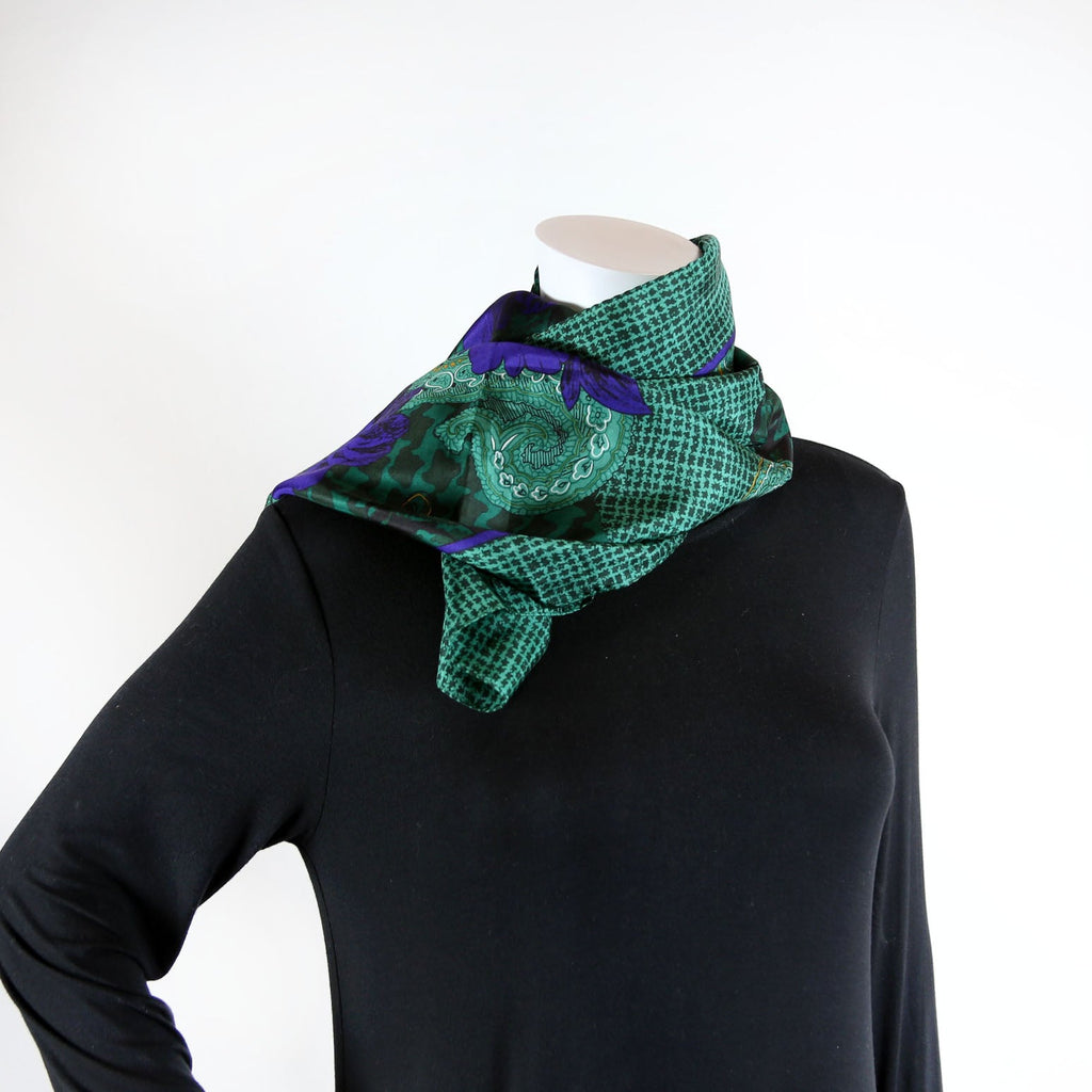 Paisley Floral Silk Vintage Scarf Green/Blue