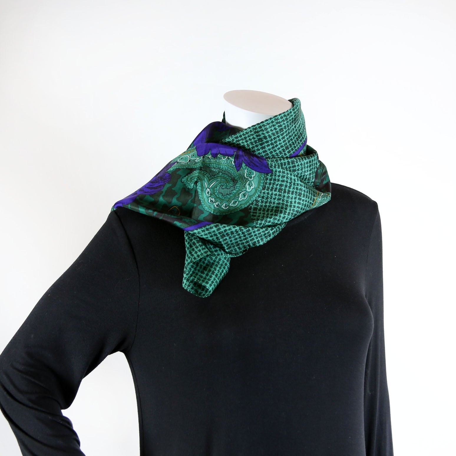 Paisley Floral Silk Vintage Scarf Green/Blue