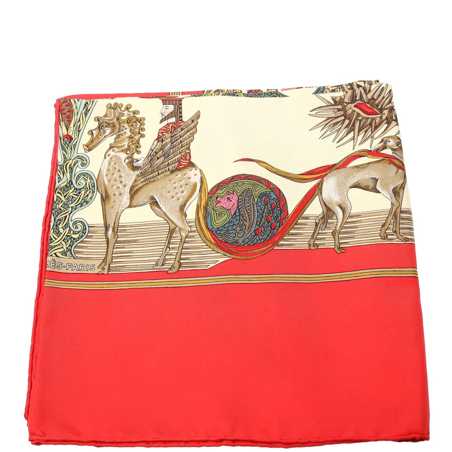 Au Fil De La Soie Silk Scarf 90 Red/Multicolor