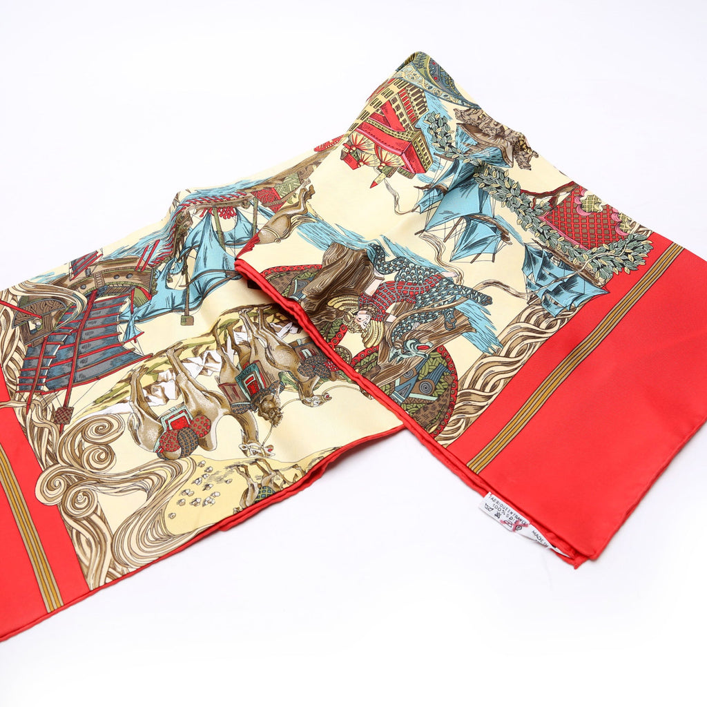 Au Fil De La Soie Silk Scarf 90 Red/Multicolor