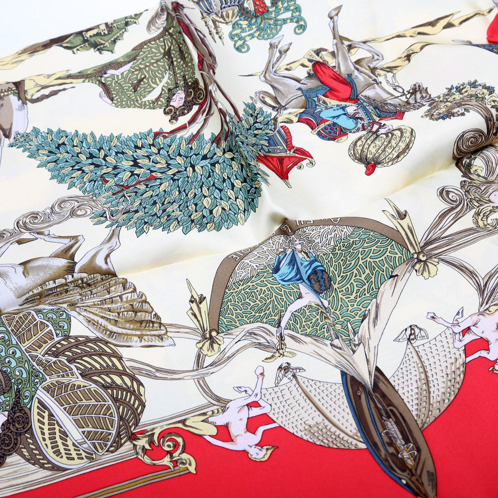 Au Fil De La Soie Silk Scarf 90 Red/Multicolor
