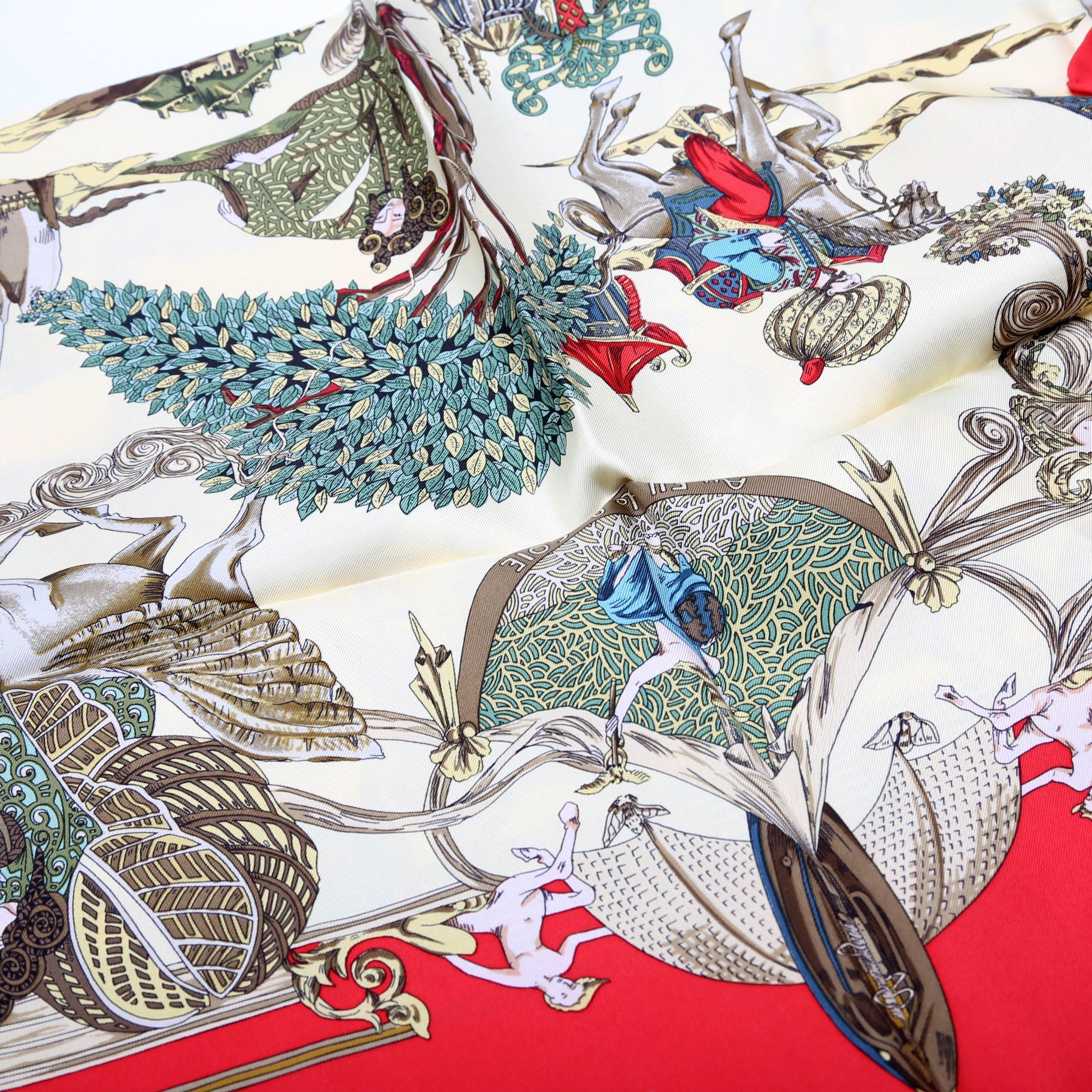 Au Fil De La Soie Silk Scarf 90 Red/Multicolor