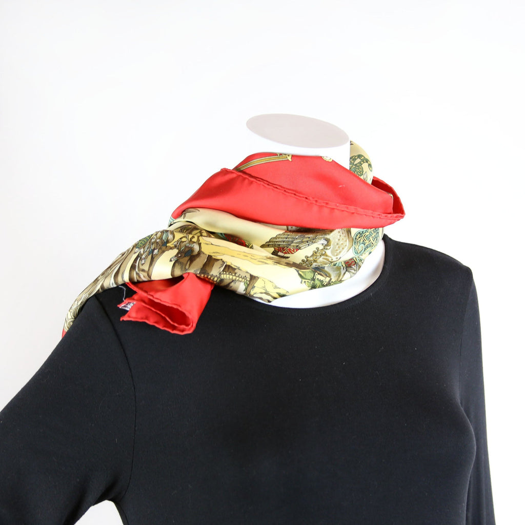 Au Fil De La Soie Silk Scarf 90 Red/Multicolor