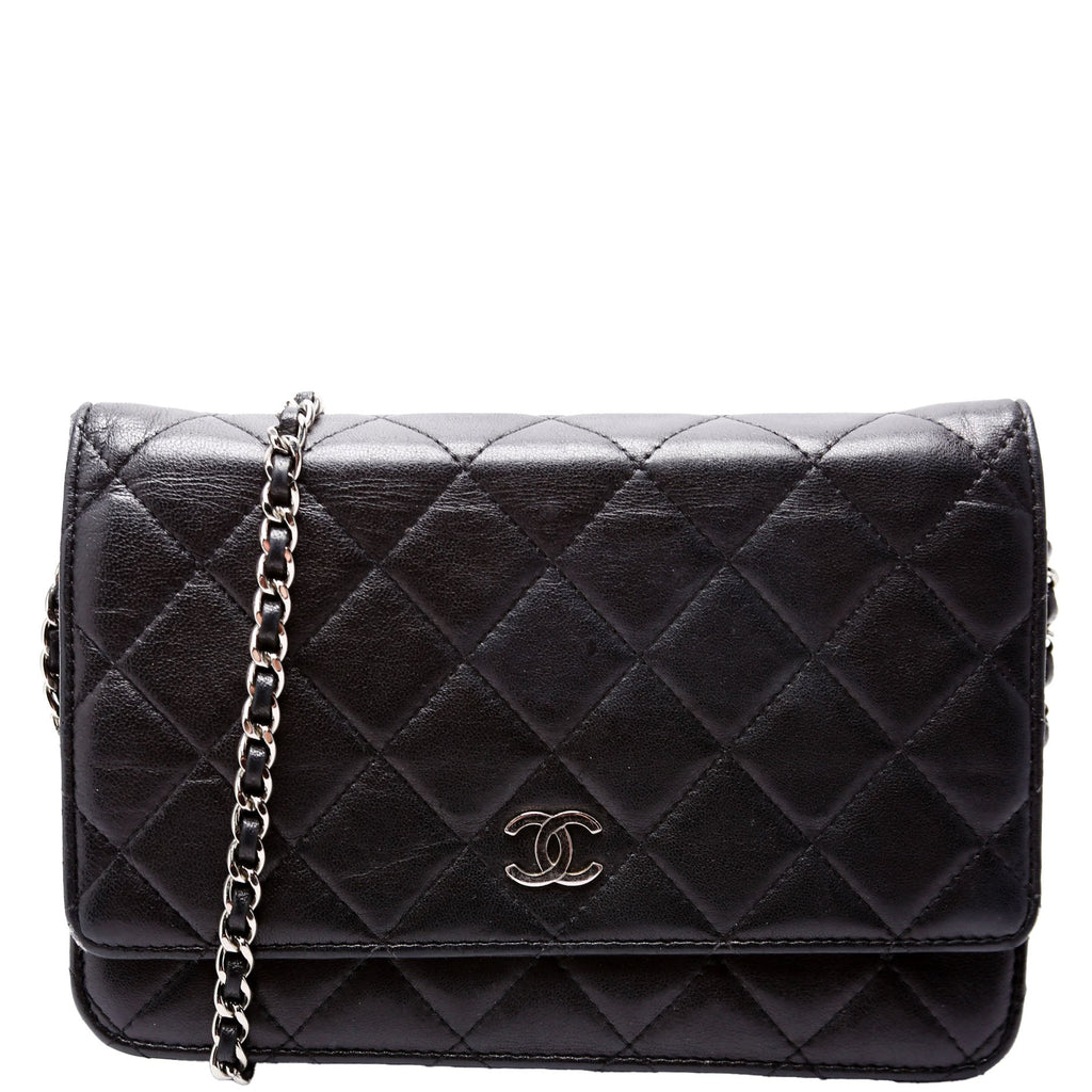 Wallet On Chain Classic Quilted Lambskin Black