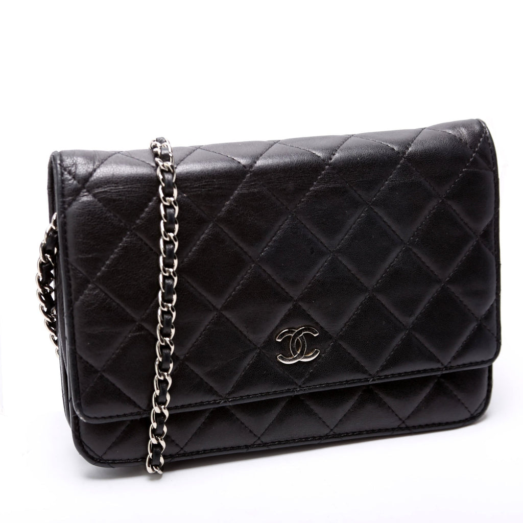 Wallet On Chain Classic Quilted Lambskin Black