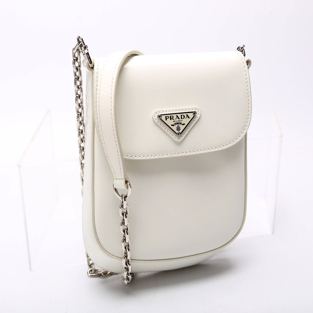 1BH185 Cleo Brushed Leather Mini Crossbody White