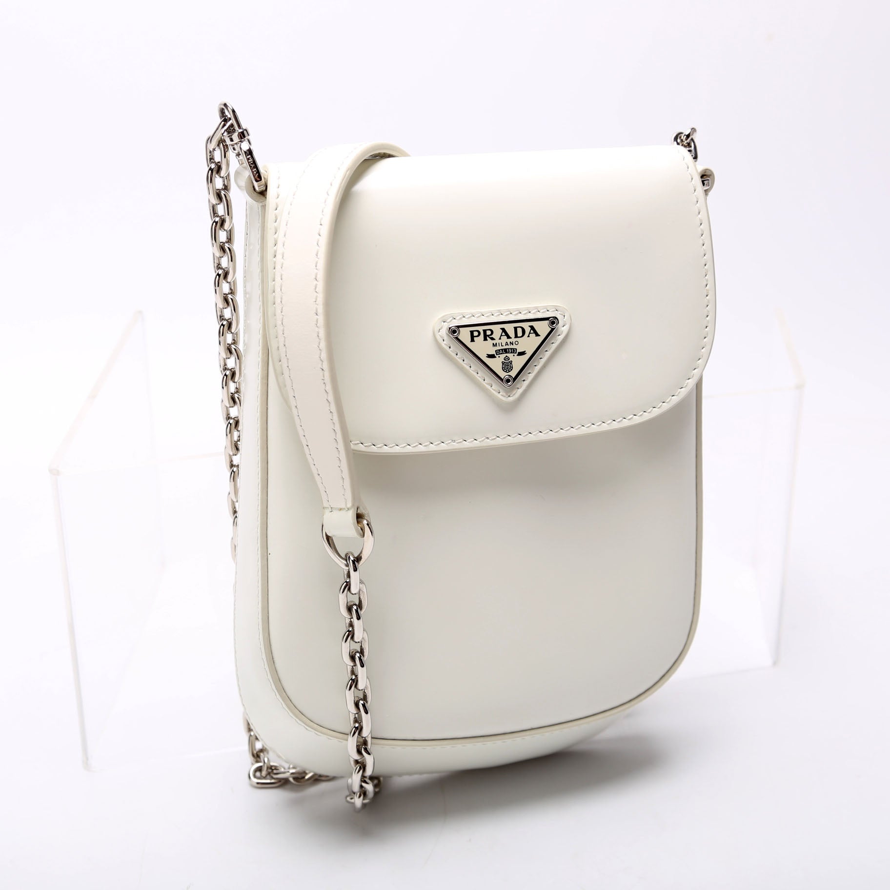 1BH185 Cleo Brushed Leather Mini Crossbody White