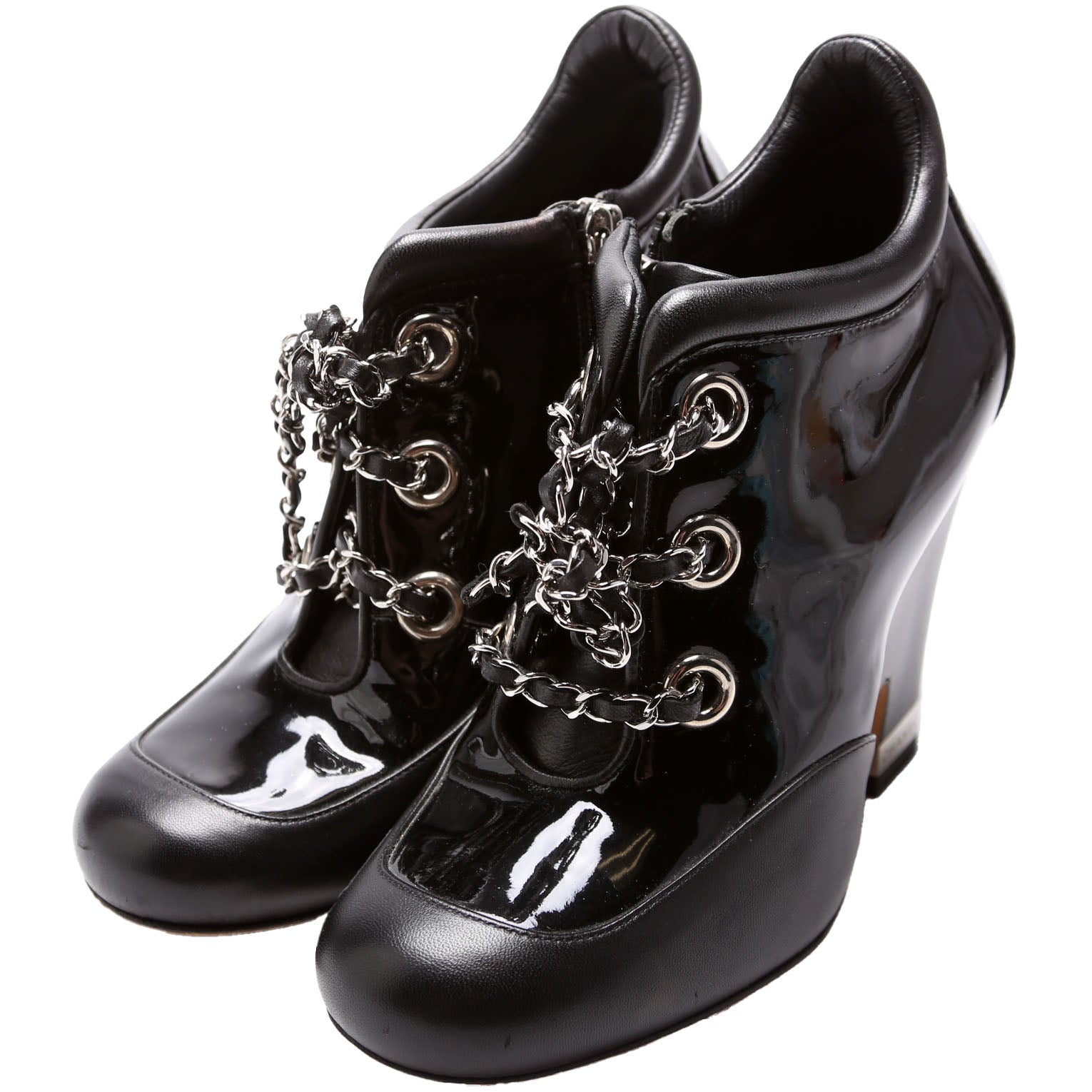 Patent/Calfskin Wedge Booties Size 37