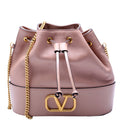 V Logo Mini Bucket Bag Tan