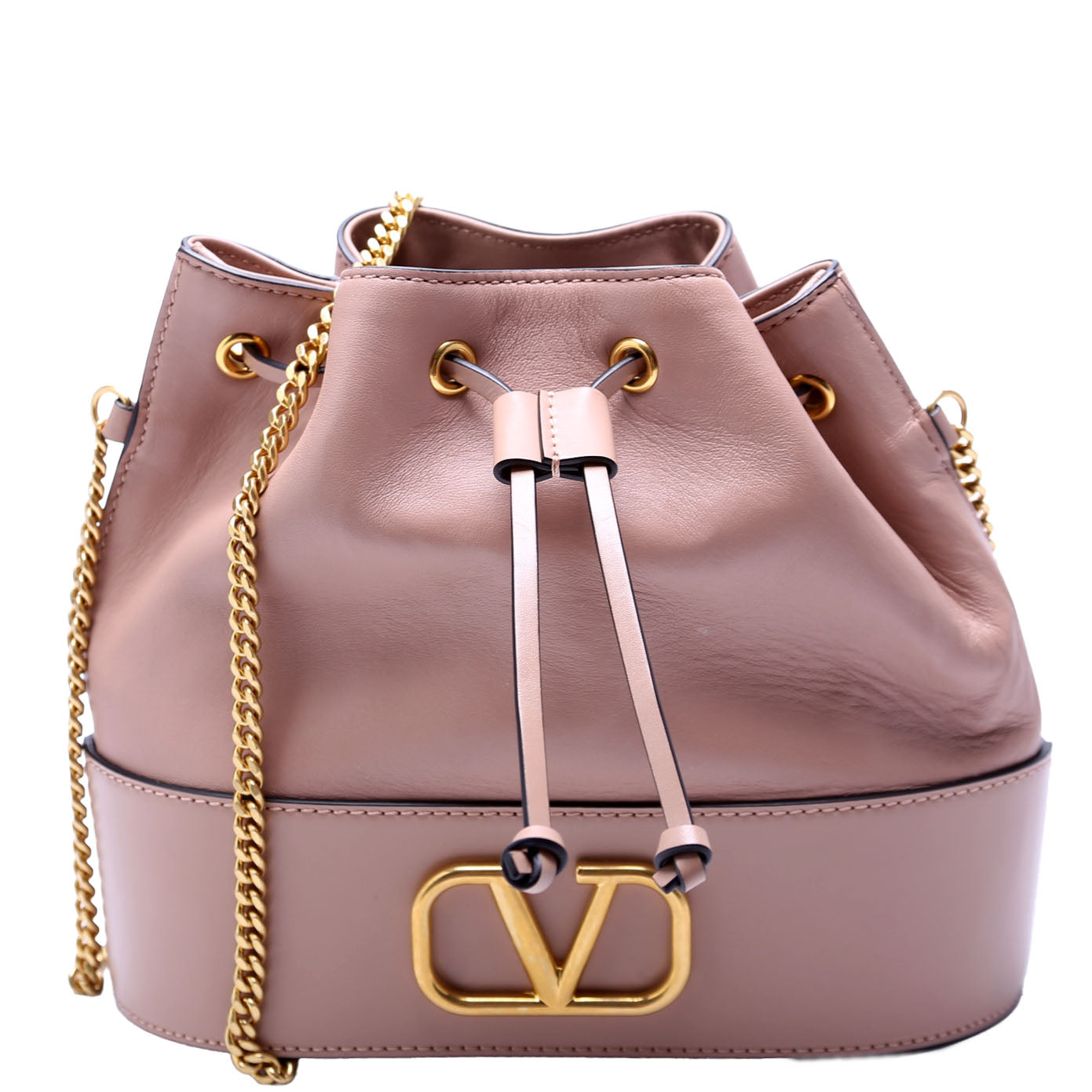 V Logo Mini Bucket Bag Tan