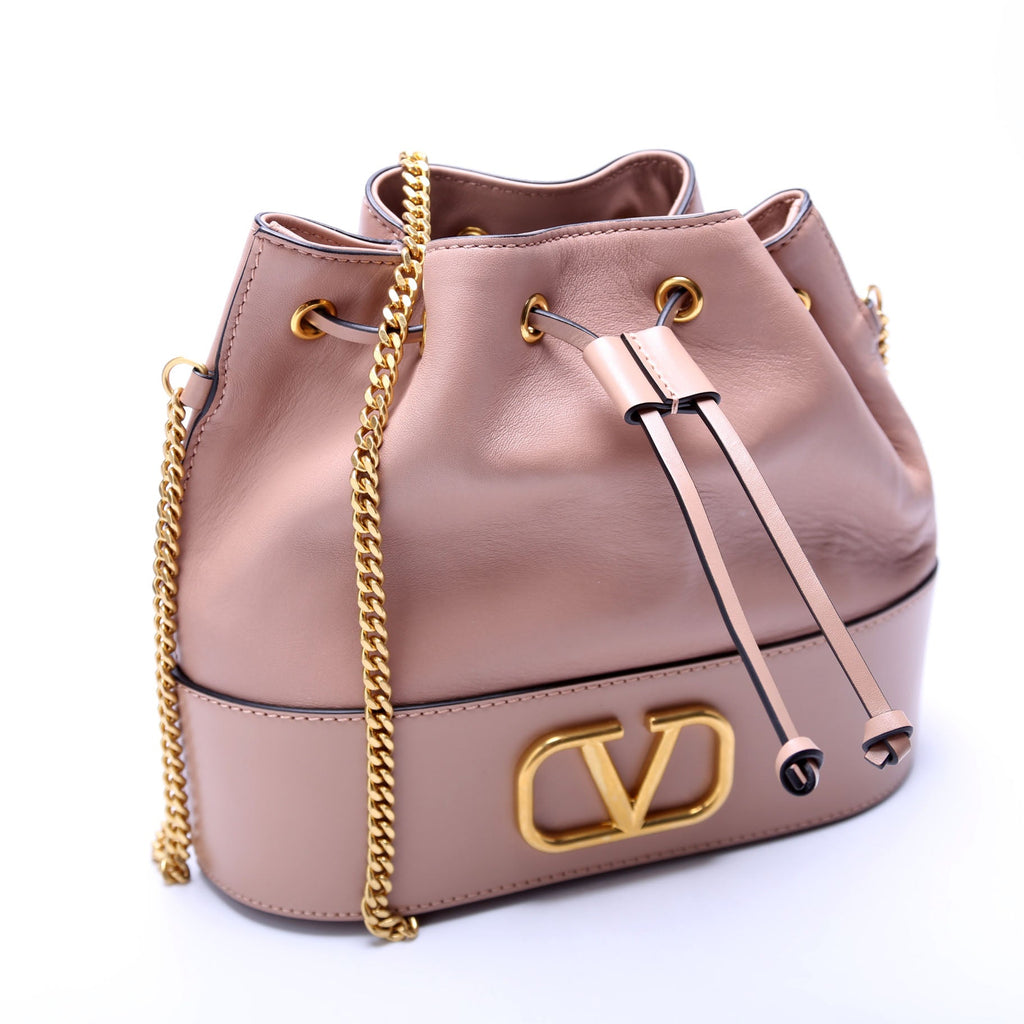 V Logo Mini Bucket Bag Tan