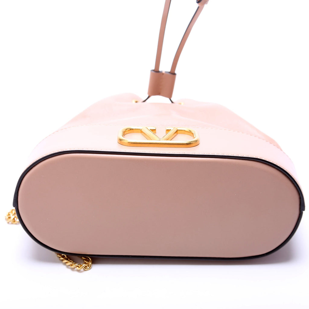 V Logo Mini Bucket Bag Tan