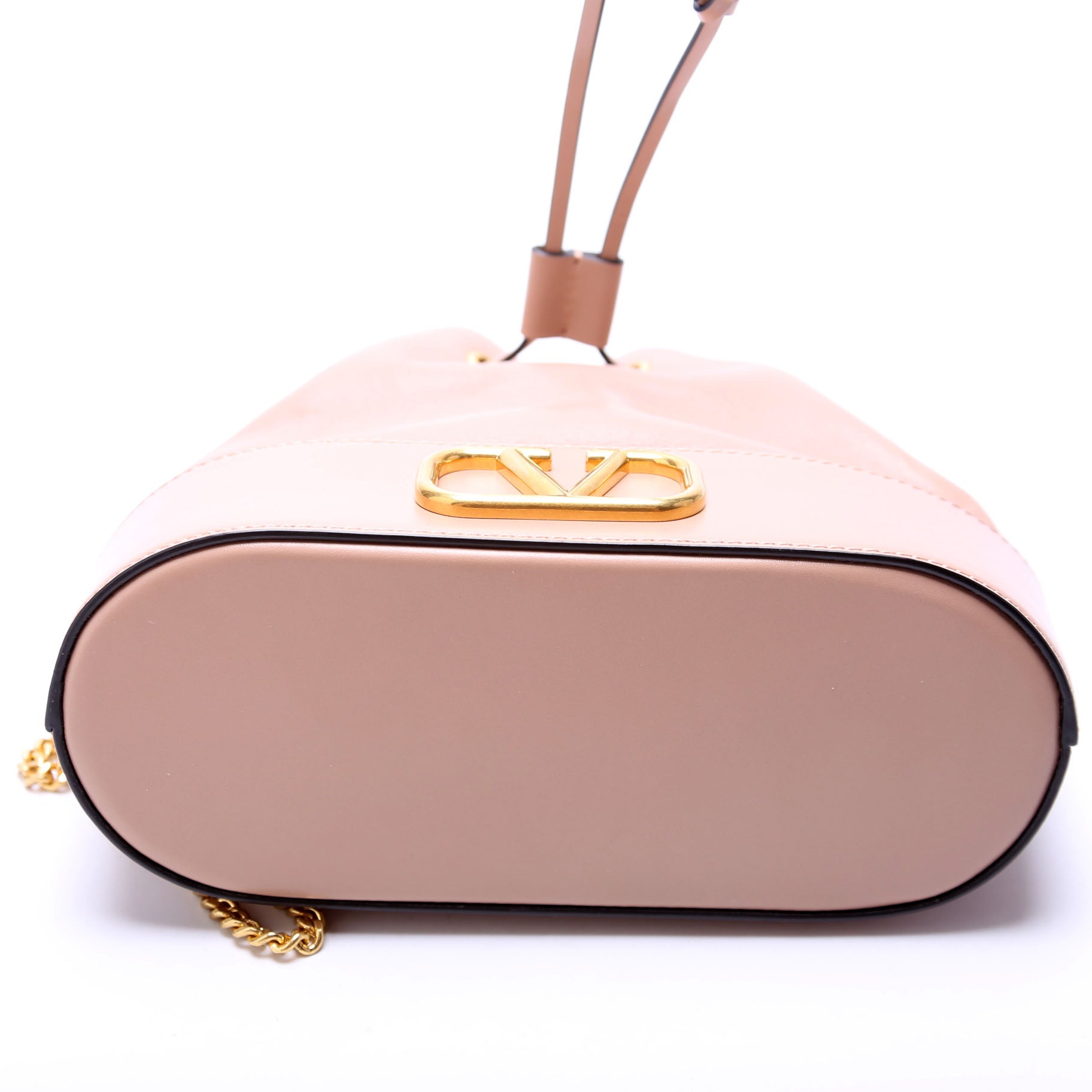 V Logo Mini Bucket Bag Tan