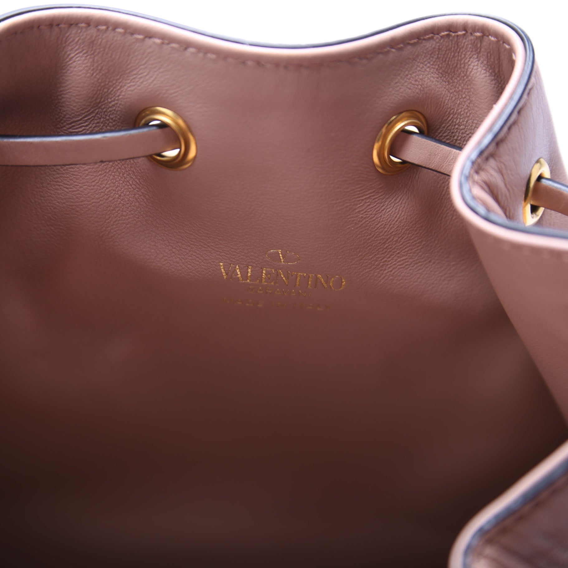 V Logo Mini Bucket Bag Tan