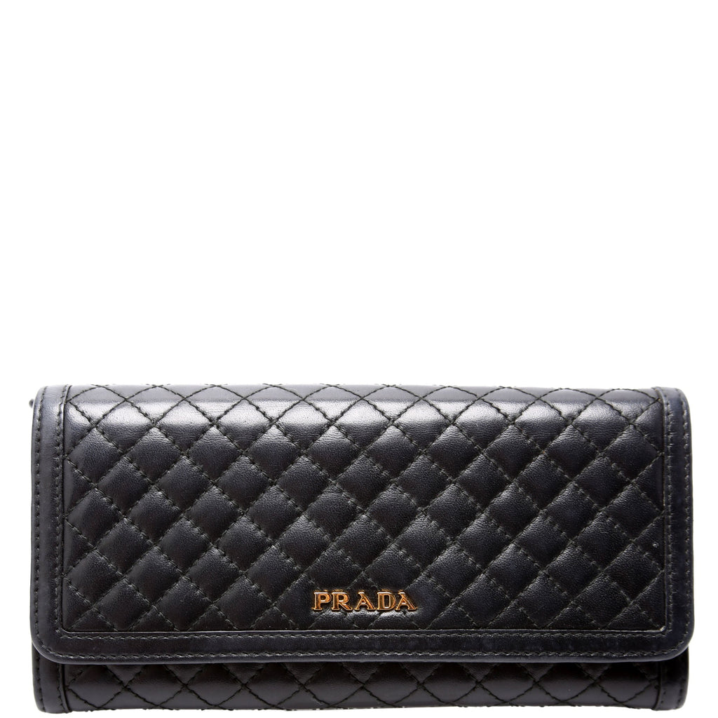 Quilted Calfskin Chain Wallet Black