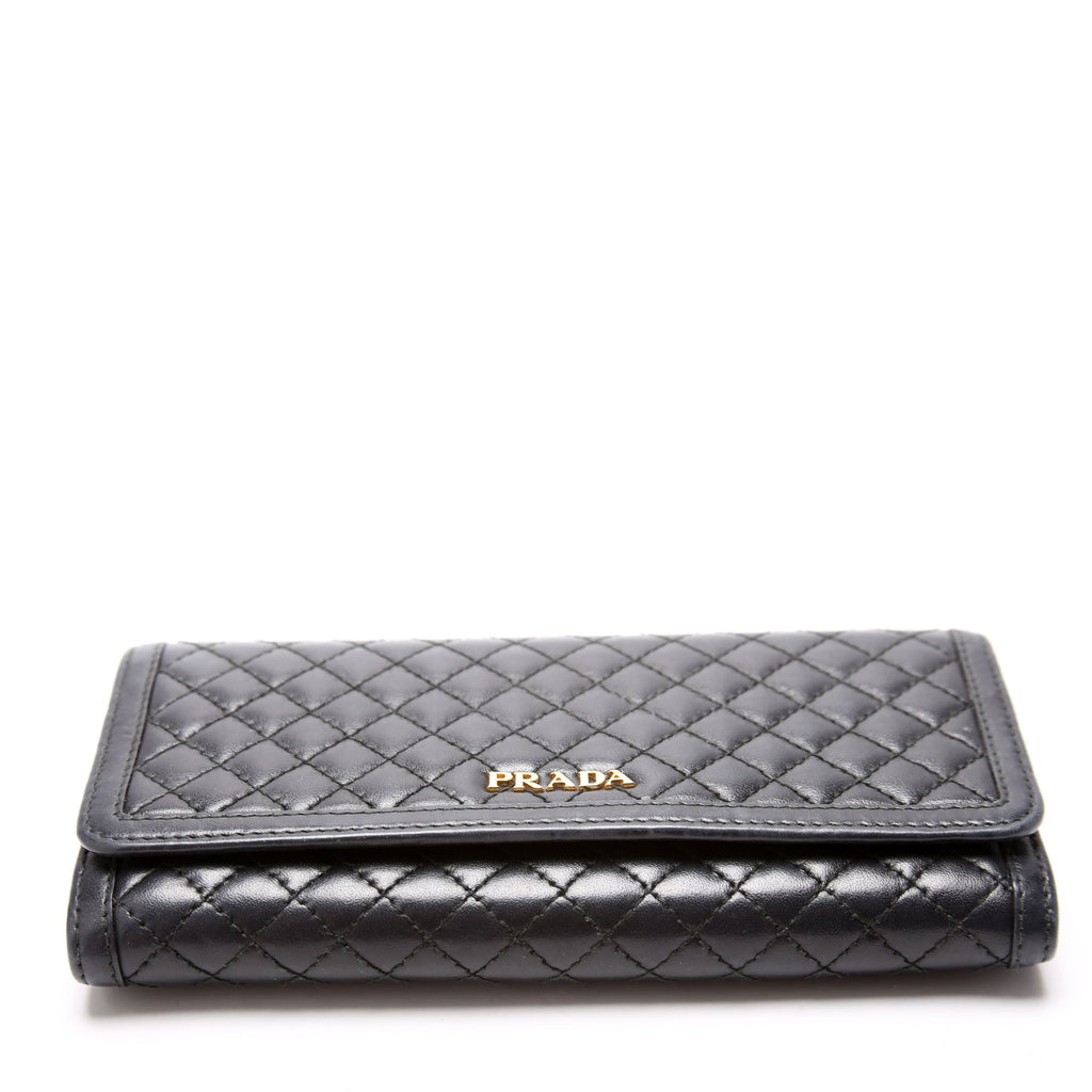Quilted Calfskin Chain Wallet Black