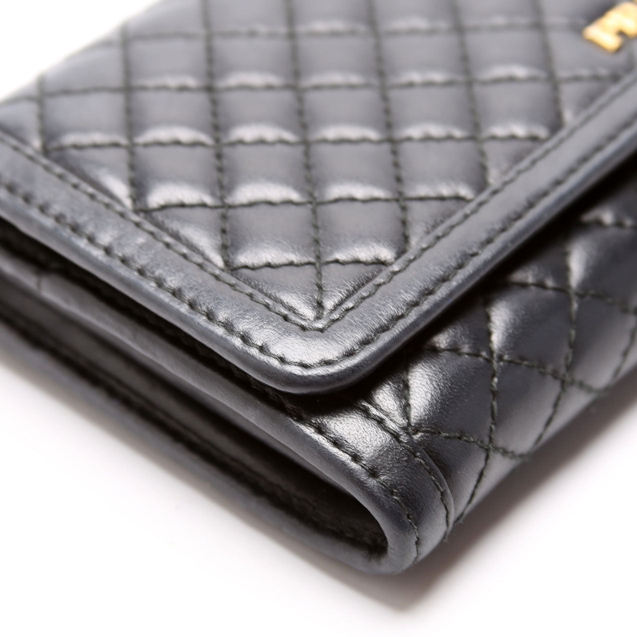 Quilted Calfskin Chain Wallet Black