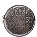 Cookie Zip Coin Purse Metallic Calfskin Embossed Anagram Silver