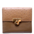 French Purse Wallet Ostrich Embossed and Smooth Leather Vintage Green