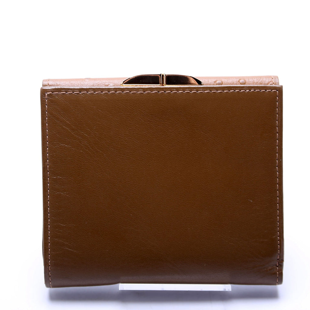 French Purse Wallet Ostrich Embossed and Smooth Leather Vintage Green