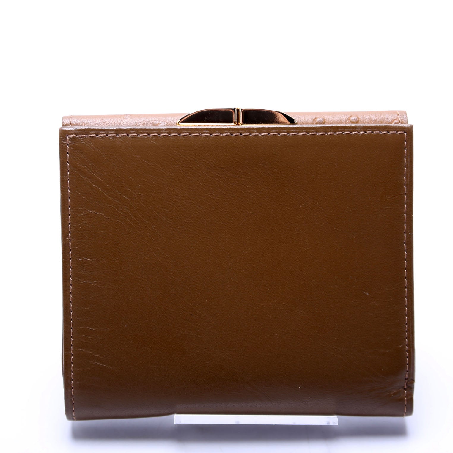 French Purse Wallet Ostrich Embossed and Smooth Leather Vintage Green