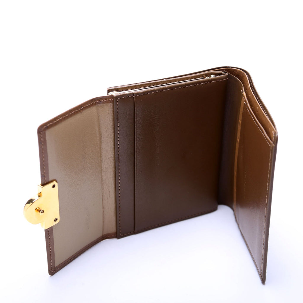 French Purse Wallet Ostrich Embossed and Smooth Leather Vintage Green