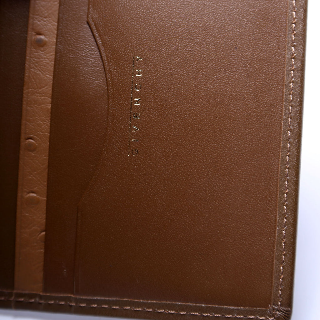 French Purse Wallet Ostrich Embossed and Smooth Leather Vintage Green