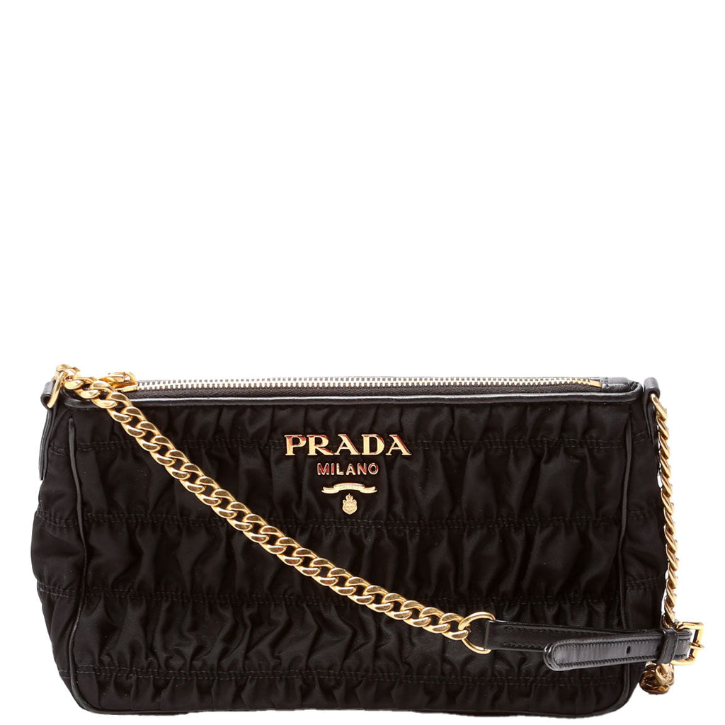 1BH152 Tessuto Nylon Gaufre Crossbody Black