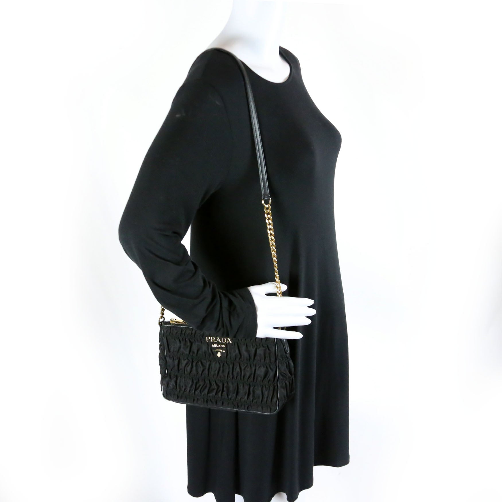 1BH152 Tessuto Nylon Gaufre Crossbody Black