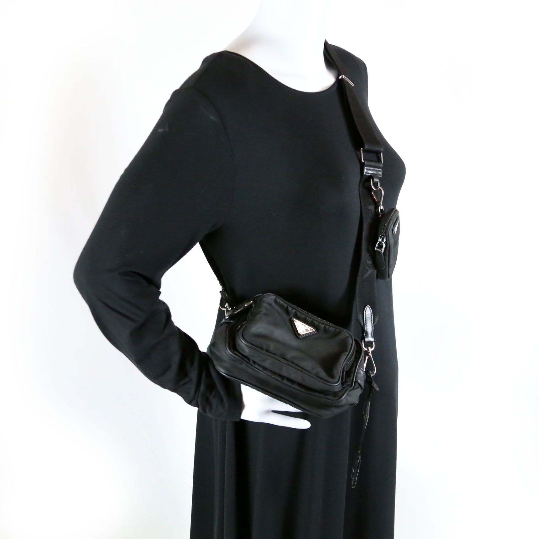 Prada 1BH153 Re-Nylon Saffiano Re-Edition 2005 Mini Camera Black