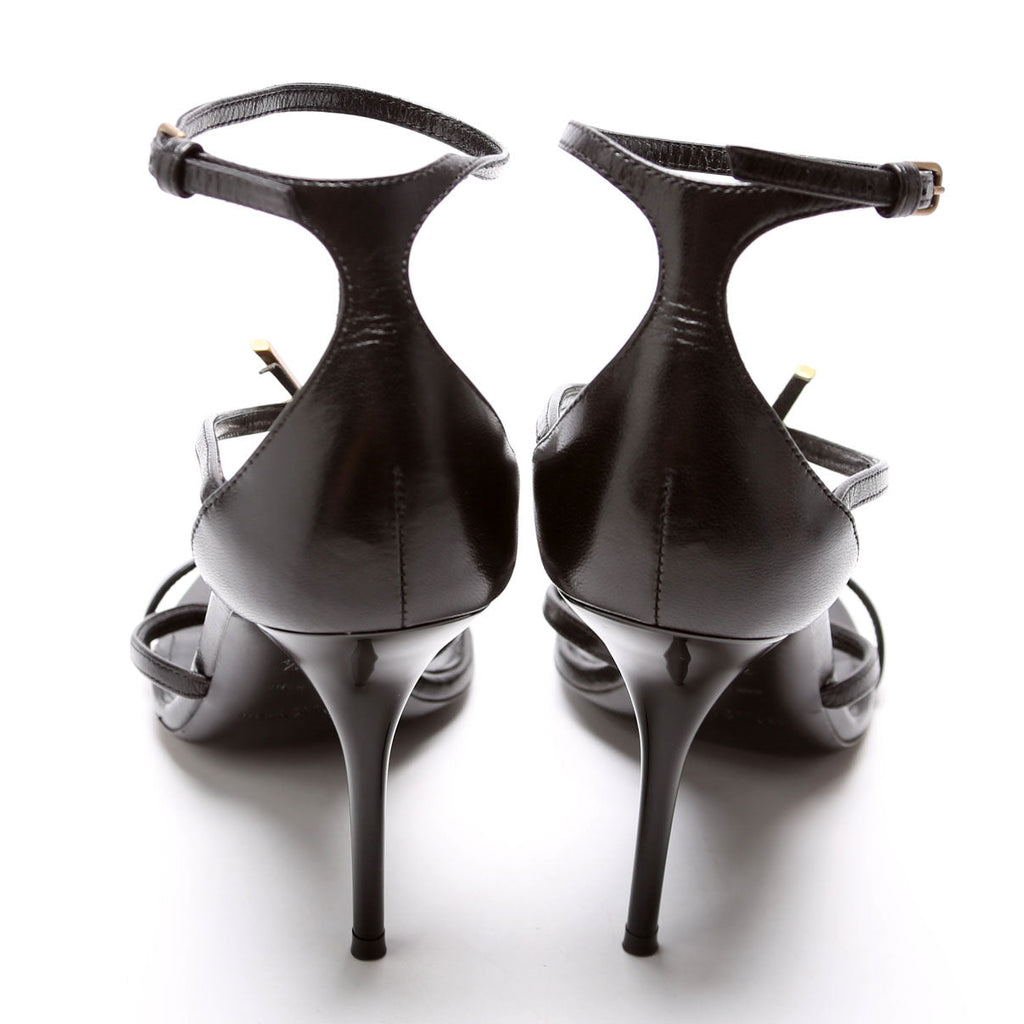 Cassandra YSL Logo Sandal Heels Size 37.5 Black