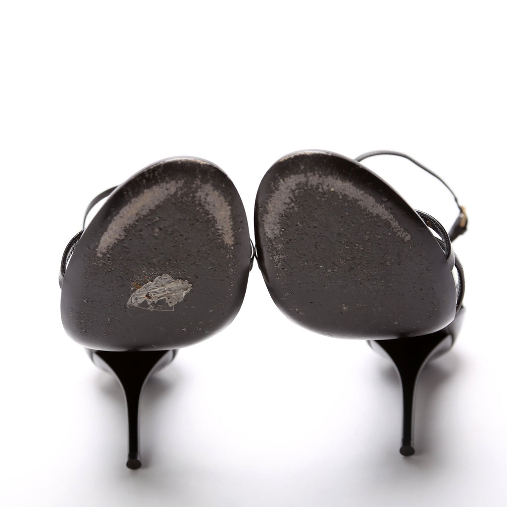 Cassandra YSL Logo Sandal Heels Size 37.5 Black