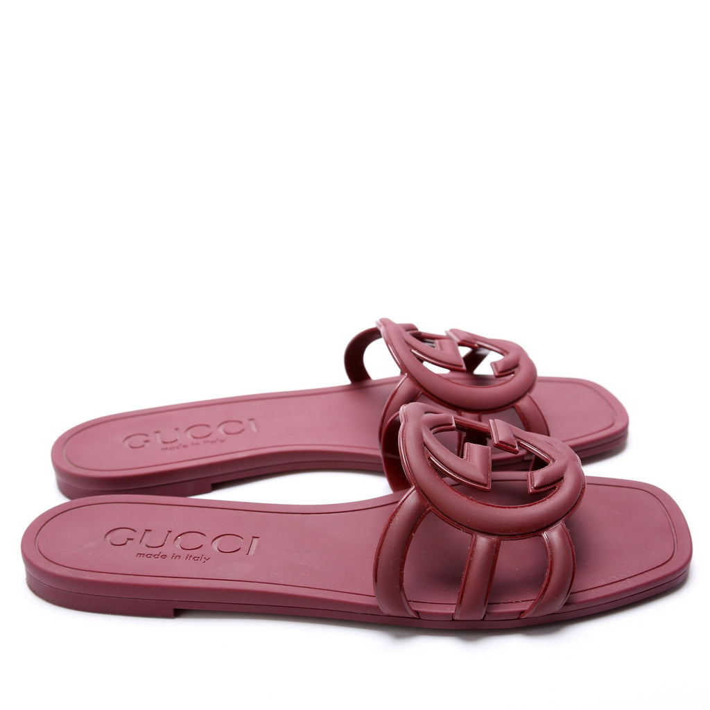Interlocking GG Cut-Out Rubber Sandals Size 40 Maroon