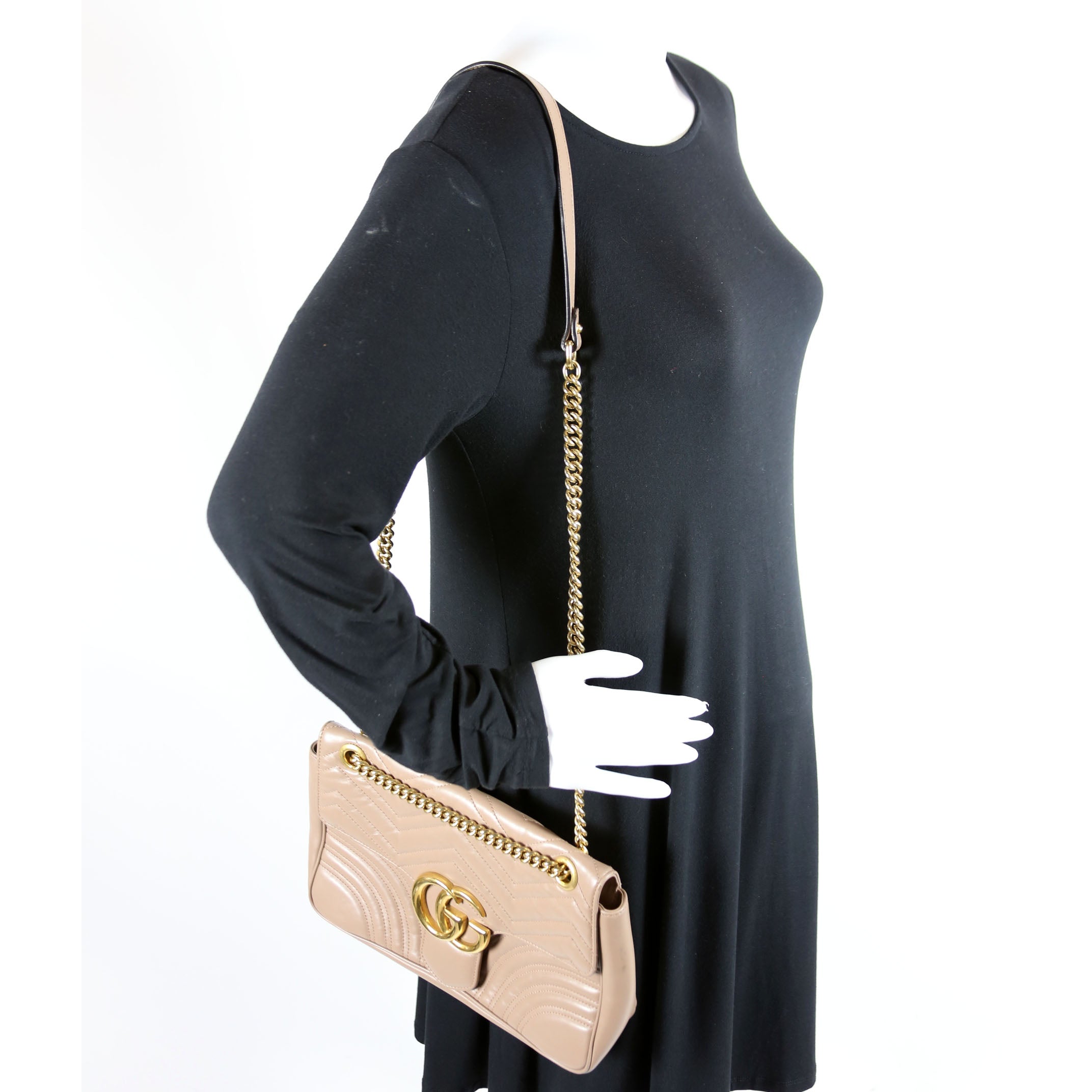 443496 Marmont Leather Shoulder Medium Nude