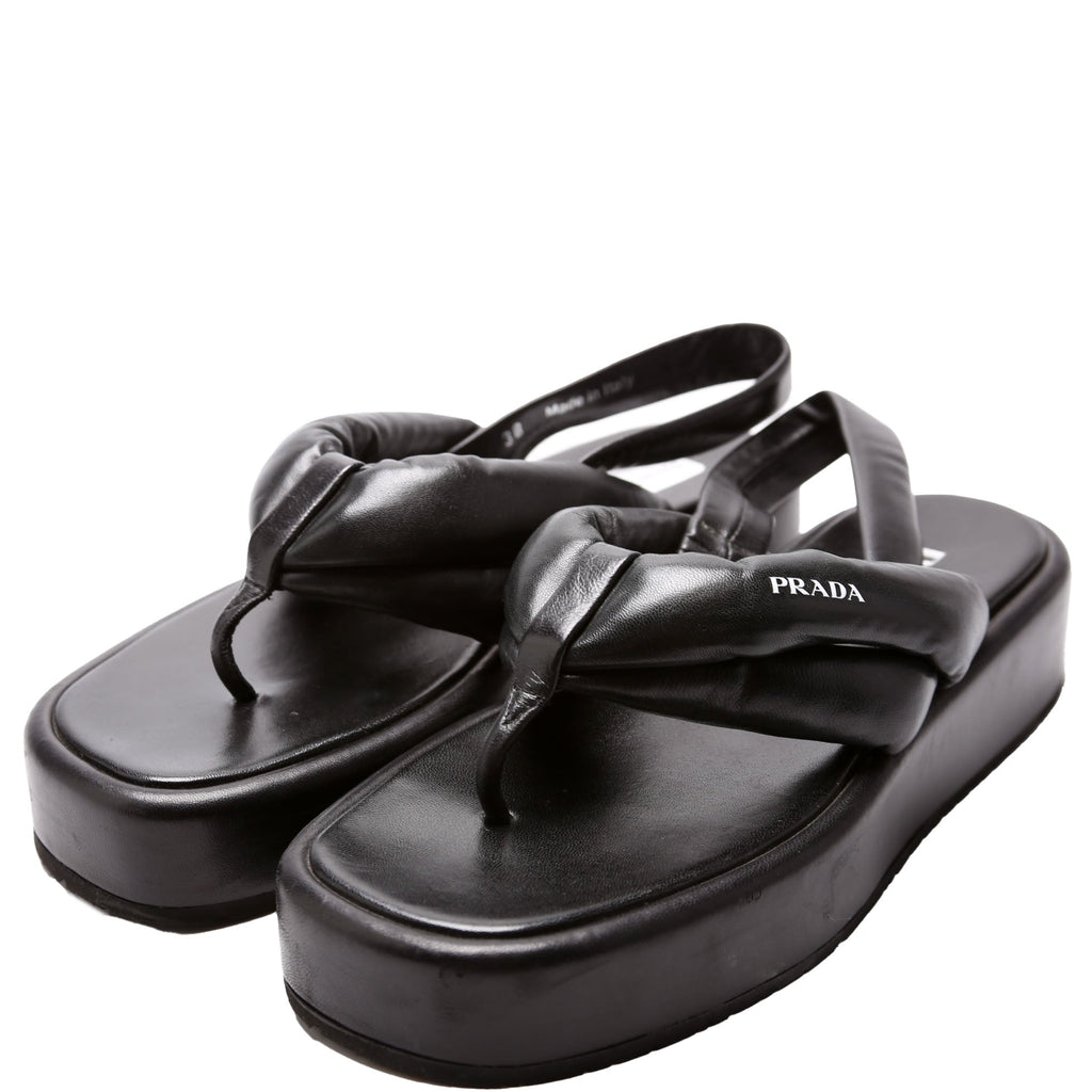 Slingback Platform Leather Sandals Size 38 Black