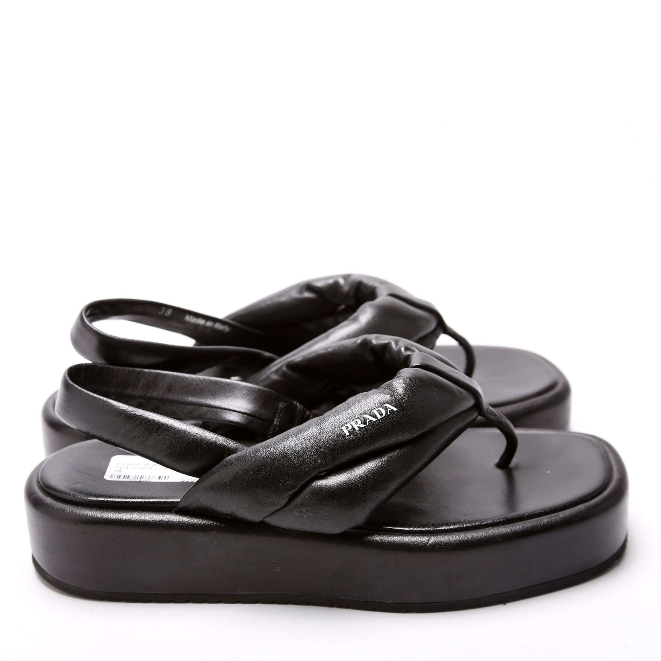 Slingback Platform Leather Sandals Size 38 Black