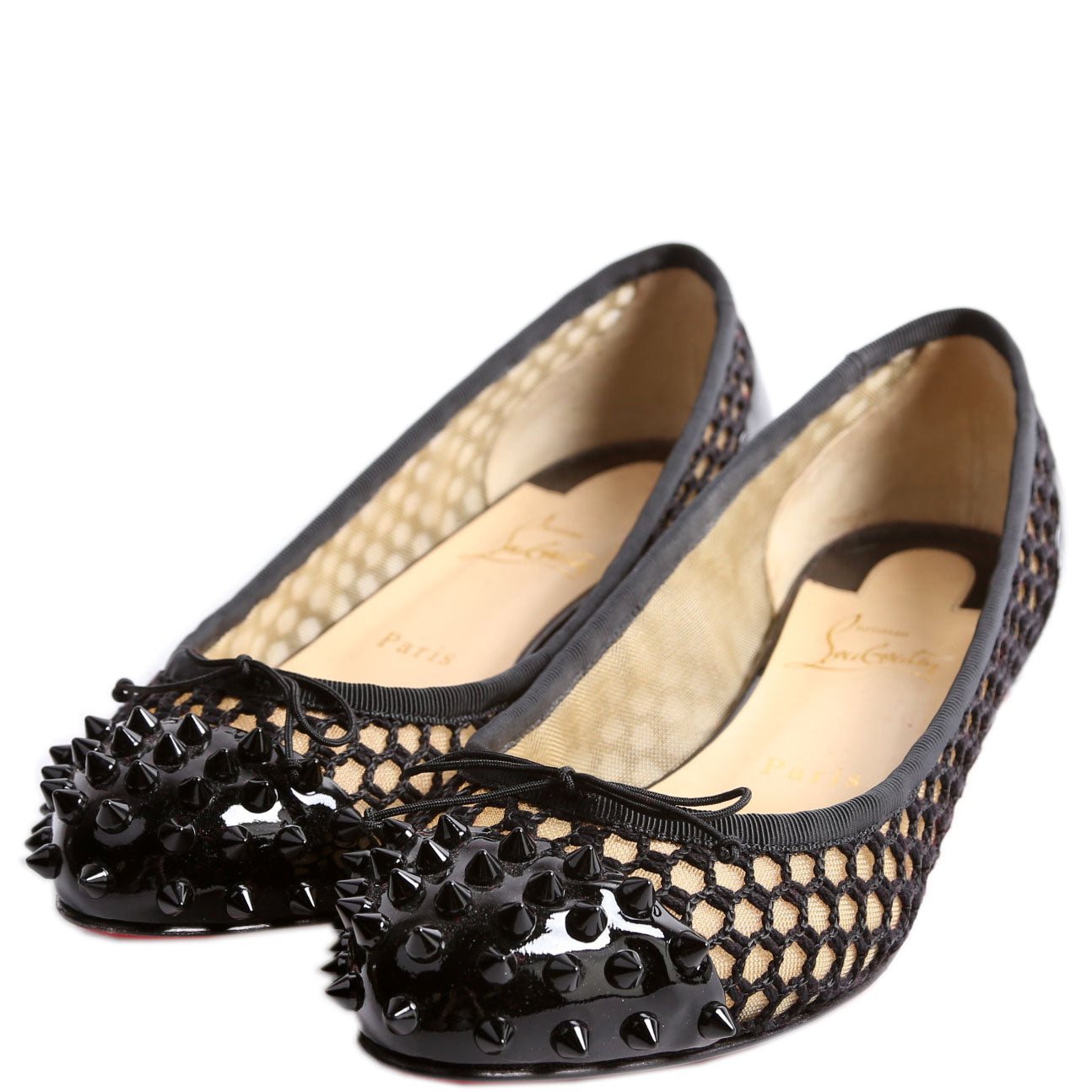 Spike Mesh/Patent Bow Flats Size 39 Black