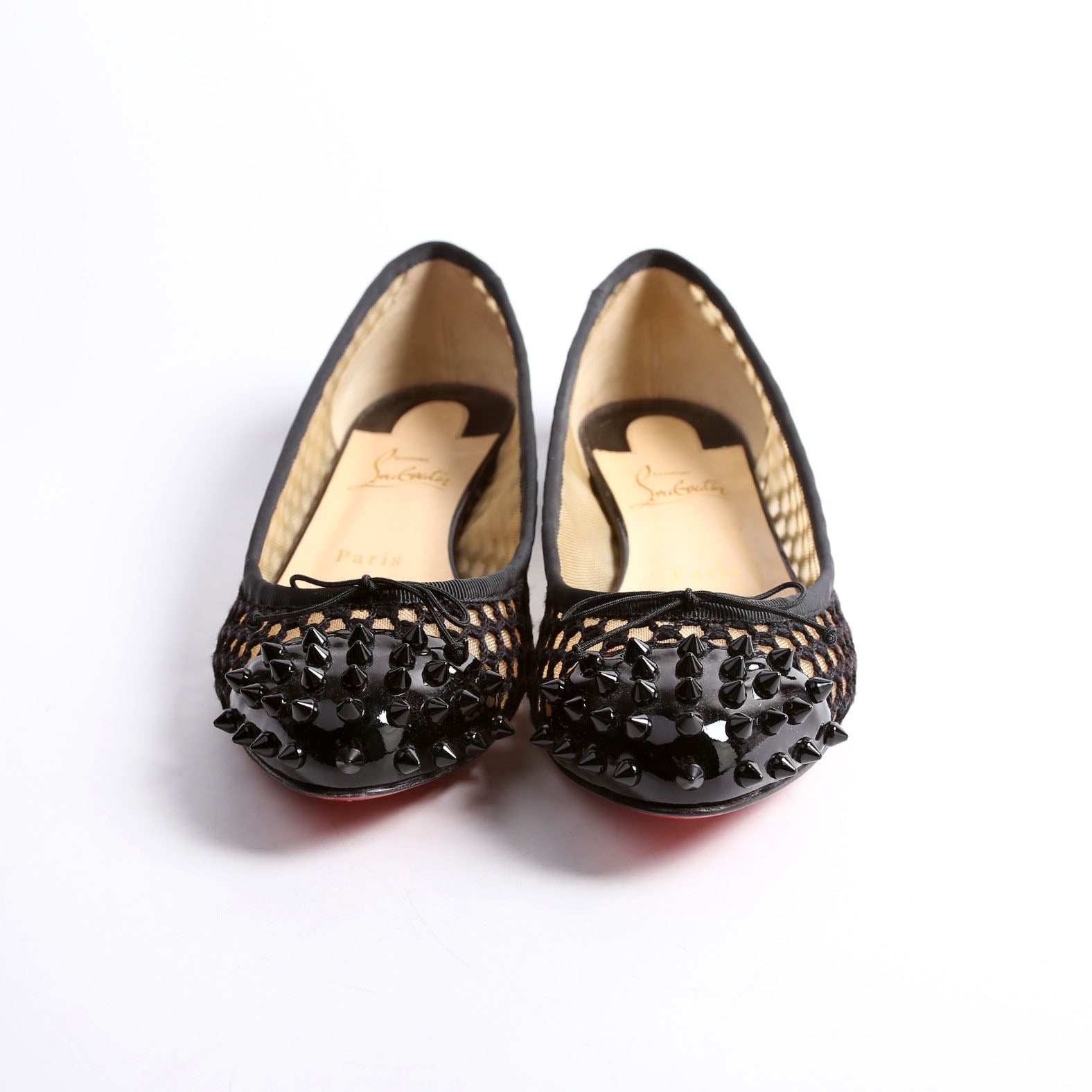 Spike Mesh/Patent Bow Flats Size 39 Black