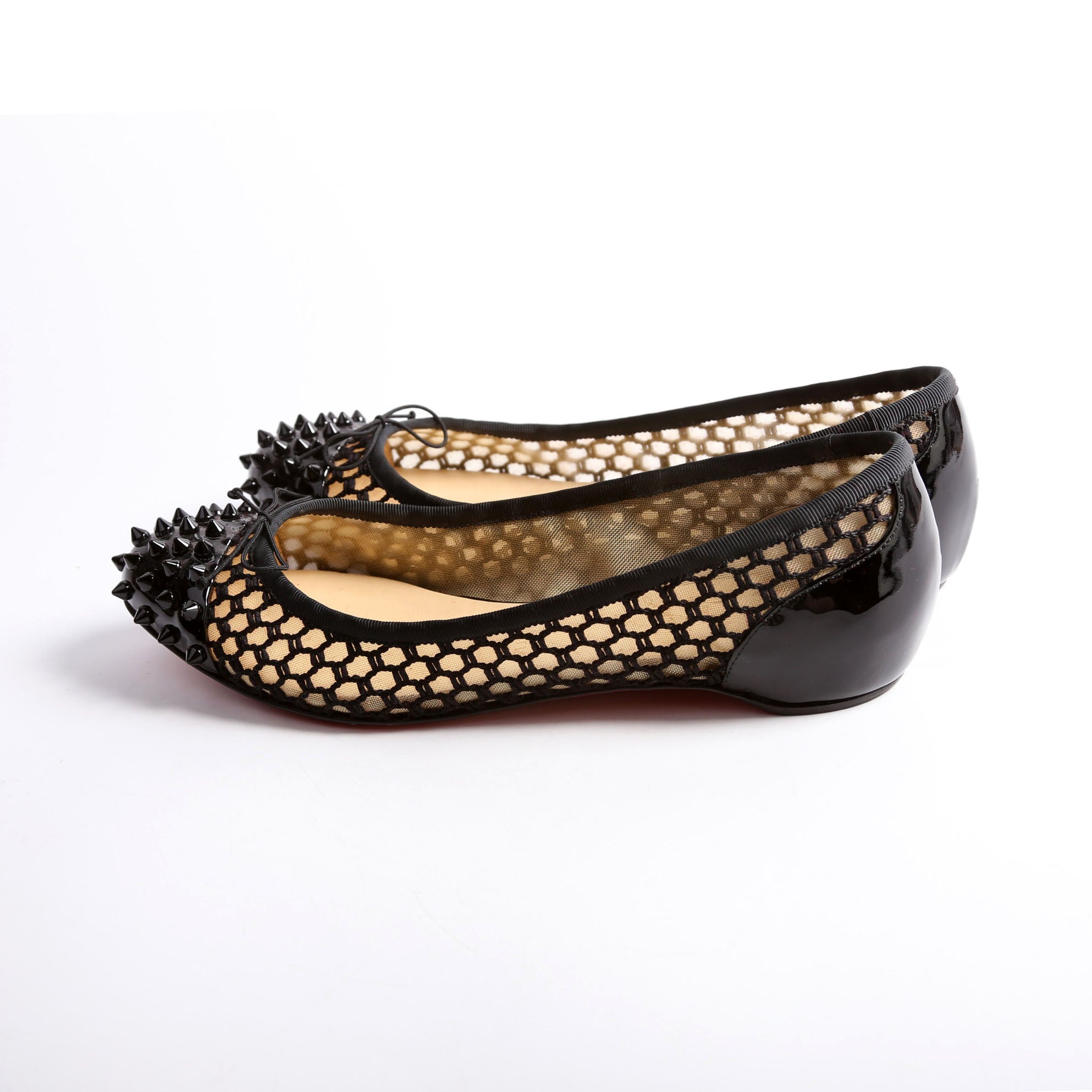 Spike Mesh/Patent Bow Flats Size 39 Black