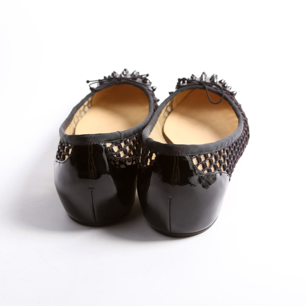 Spike Mesh/Patent Bow Flats Size 39 Black