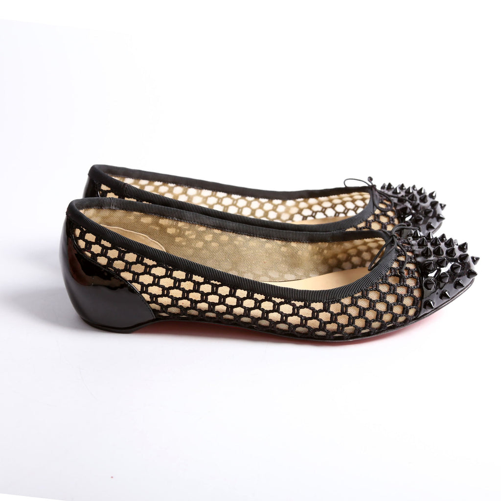 Spike Mesh/Patent Bow Flats Size 39 Black