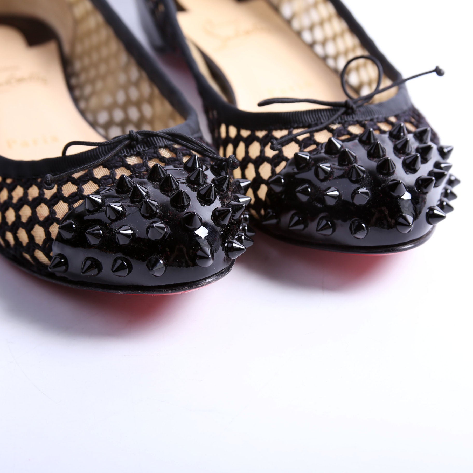 Spike Mesh/Patent Bow Flats Size 39 Black