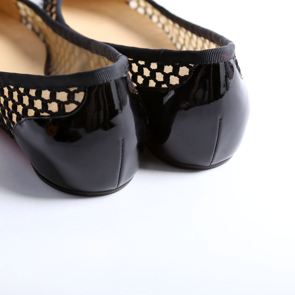 Spike Mesh/Patent Bow Flats Size 39 Black