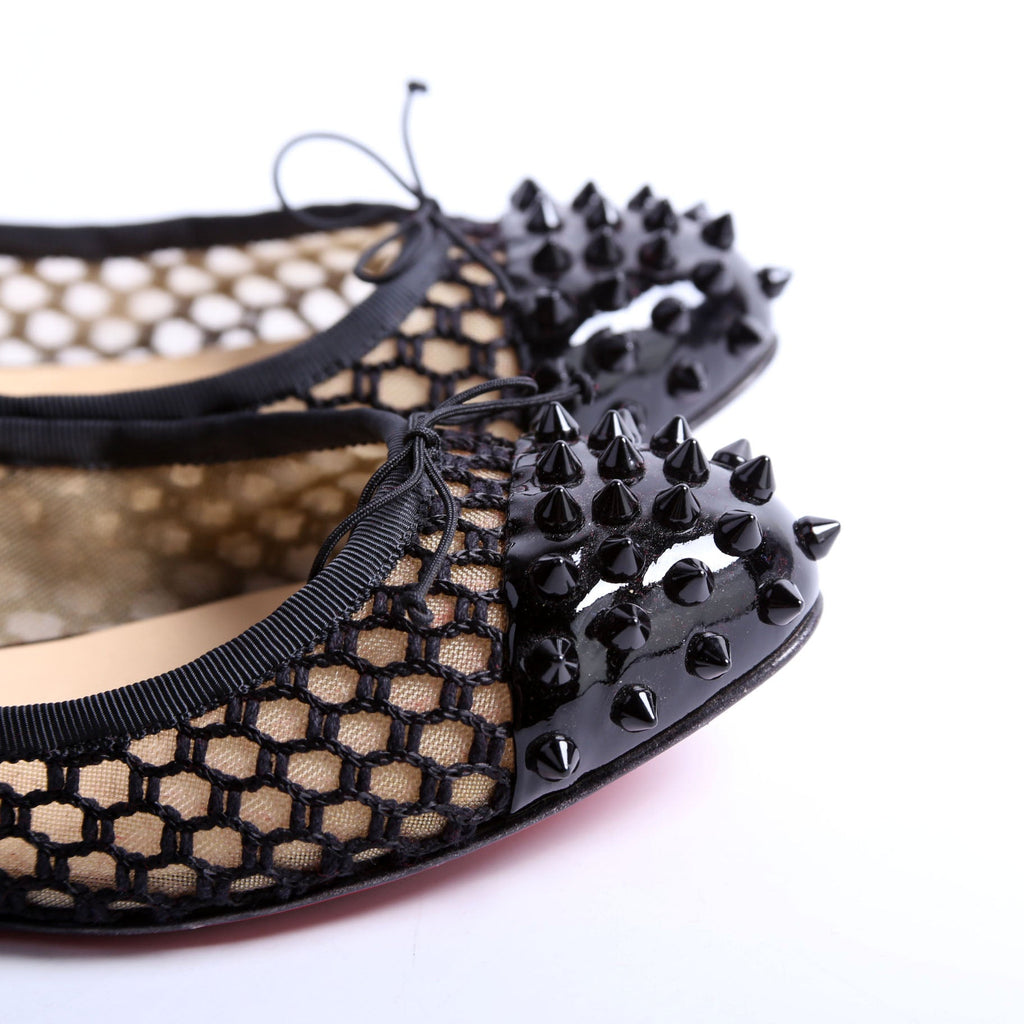 Spike Mesh/Patent Bow Flats Size 39 Black