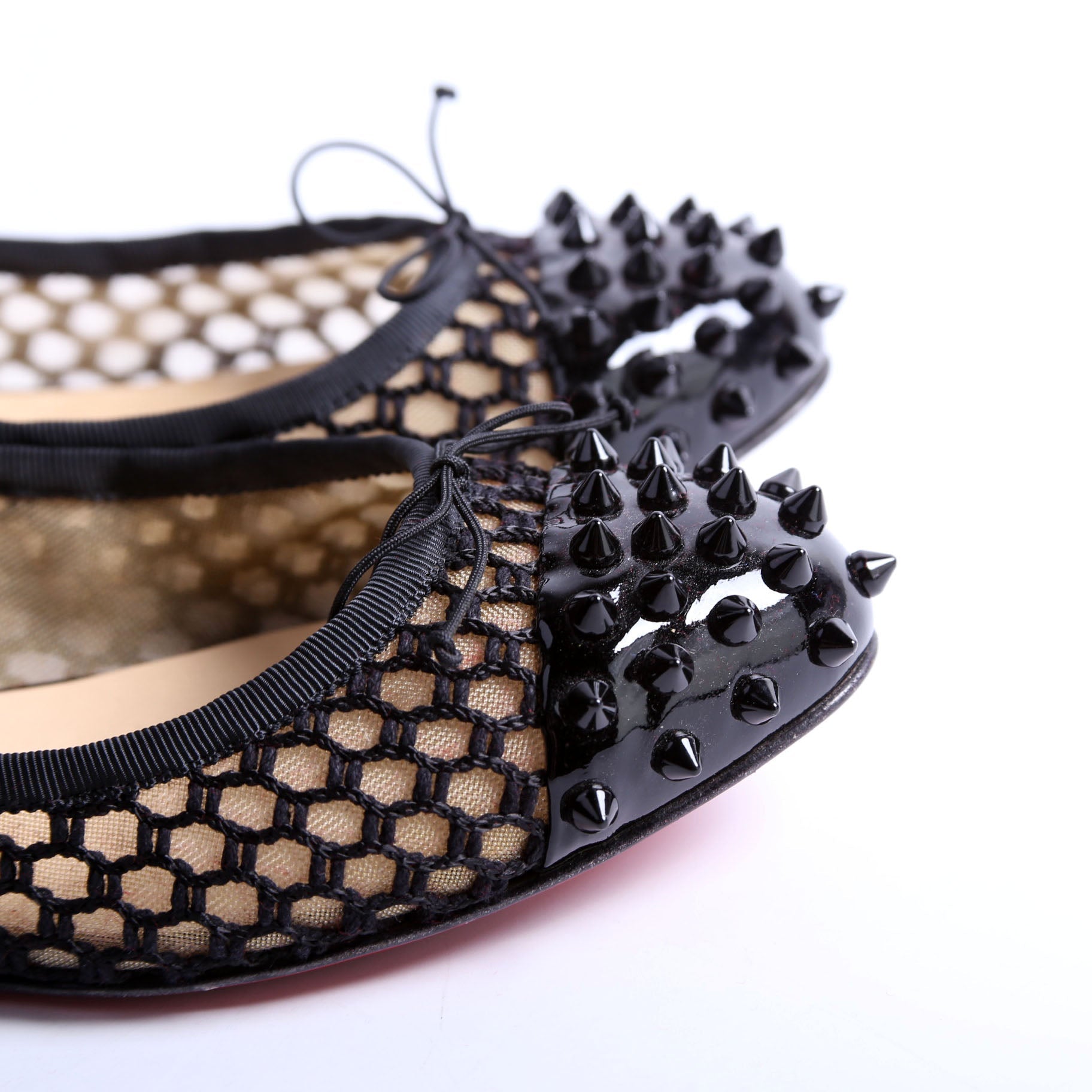 Spike Mesh/Patent Bow Flats Size 39 Black