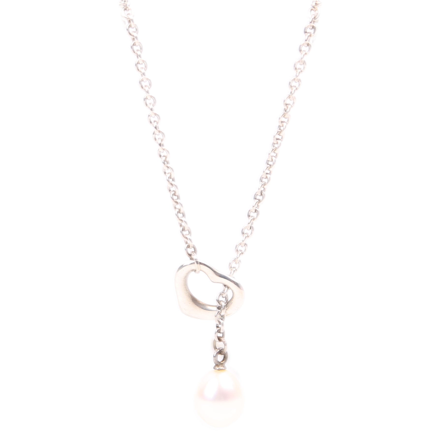 Elsa Peretti Open Heart Pearl Lariat 7.5-8MM 925 Necklace Silver