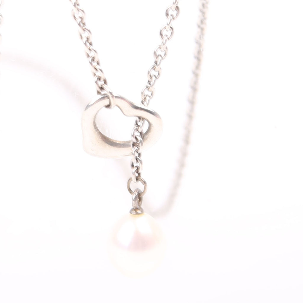 Elsa Peretti Open Heart Pearl Lariat 7.5-8MM 925 Necklace Silver